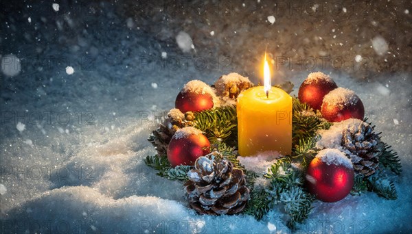 Ai generated, Advent wreath with burning candles, Christmas time, Christmas decoration, First