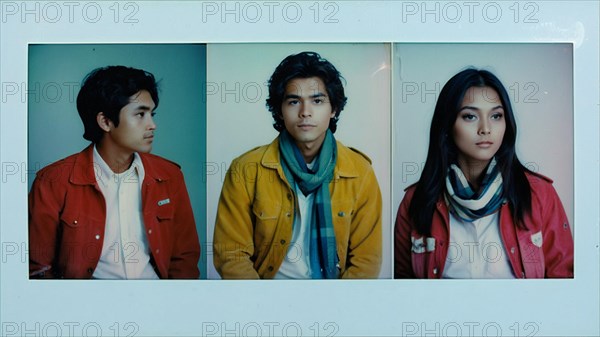 Vintage film 35mm retro portrait photo triptych of asian indonesian individual close-up portraits