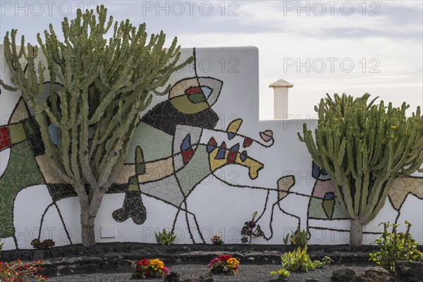 Garden in the inner courtyard of the Fundacion Cesar Manrique, Lanzarote, Canary Islands, Spain,