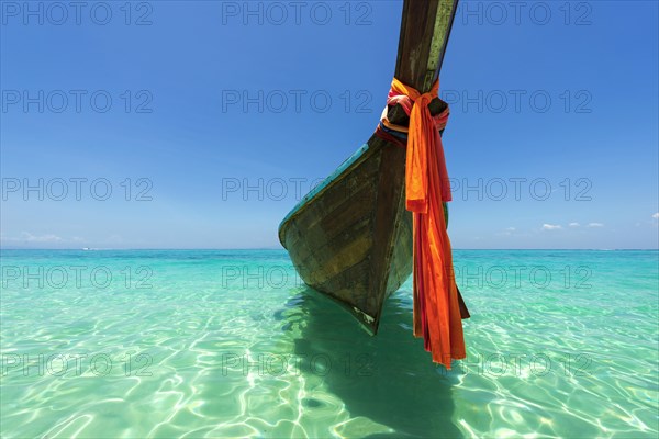 Longtail boat, fishing boat, wooden boat, decorated, tradition, traditional, faith, cloth,