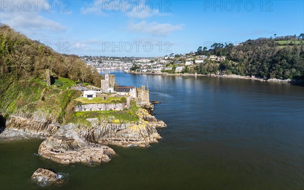 Dartmouth Castle over River Dart from a drone, Dartmouth, Kingswear, Devon, England, United
