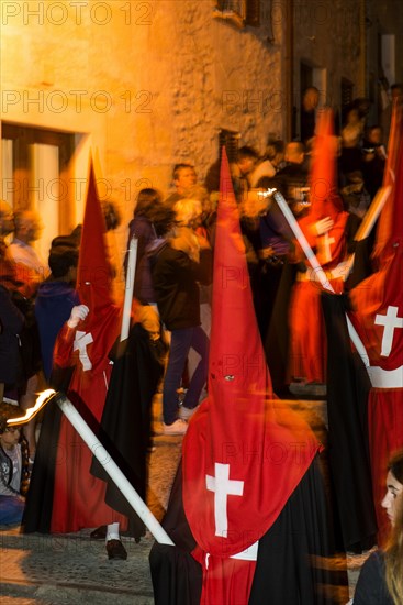 Penitents, Nazarenos, Semana Santa, Procession, Good Friday, Pollenca, Majorca, Balearic Islands,