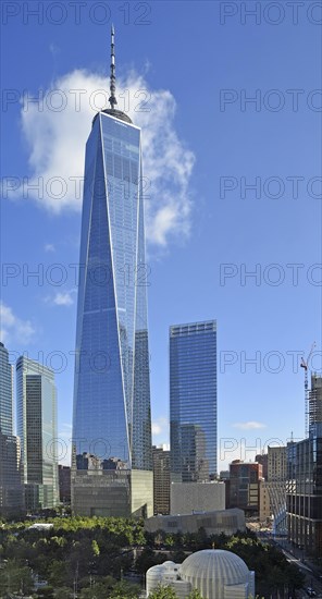 One World Trade Centre or Freedom Tower skyscraper, Ground Zero, Lower Manhattan, New York City,