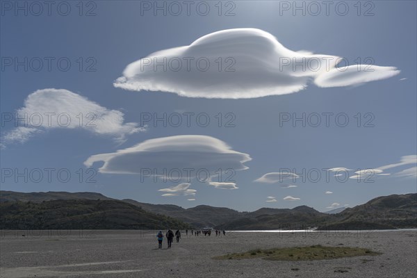 Shore area and cloud formation, Lago Grey, Torres del Paine National Park, Parque Nacional Torres