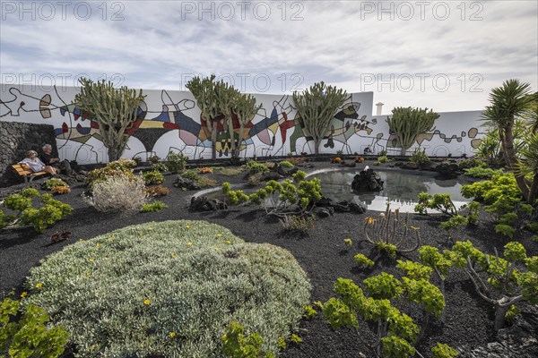 Garden in the inner courtyard of the Fundacion Cesar Manrique, Lanzarote, Canary Islands, Spain,