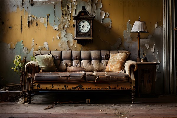Vintage cuckoo clock peeling paint rusty textures testament to its history and character, AI