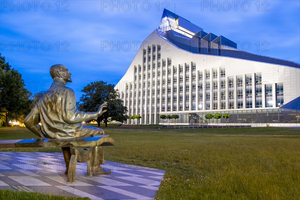 Riga. Latvian National Library. Statue of the Latvian writer Janis Rainis, Janis Plieksans. No man,