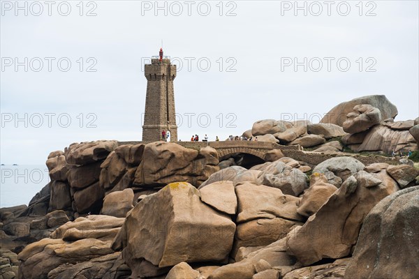 Lighthouse and granite rock, Phare de Ploumanac'h, Phare de Mean Ruz, Cote de Granit Rose,
