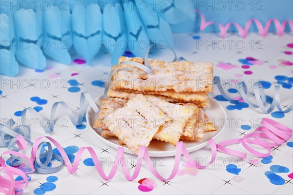 Fried Italian dessert snack for carnival season called 'Galani', ' Chiacchiere' or 'Crostoli'