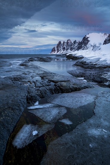 Rocky coast of Tungeneset, Devil's Teeth, Devil's Teeth, Okshornan, Steinfjorden, Senja Island,