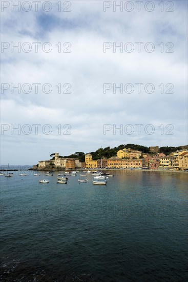 Village with beach and colourful houses by the sea, Baia del Silenzio, Sestri Levante, Province of