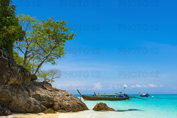 Bamboo Island, boat, wooden boat, longtail boat, bay, sea bay, sea, ocean, Andaman Sea, tropics,