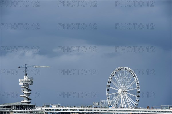 The pier with bungie tower and Ferris wheel, leisure, pleasure, beach, North Sea, promenade, jetty,
