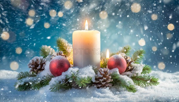 Ai generated, Advent wreath with burning candles, Christmas time, Christmas decoration, 1st Advent,