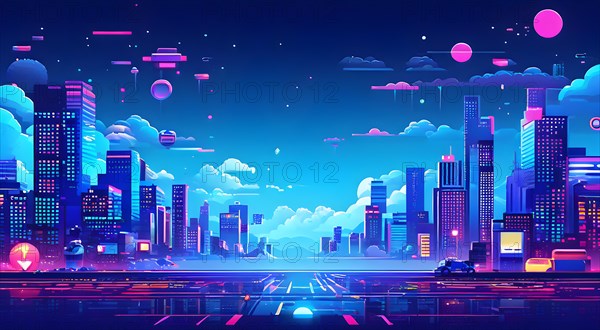 Website header blending retro pixel style elements and modern graphics pixelated icons, AI