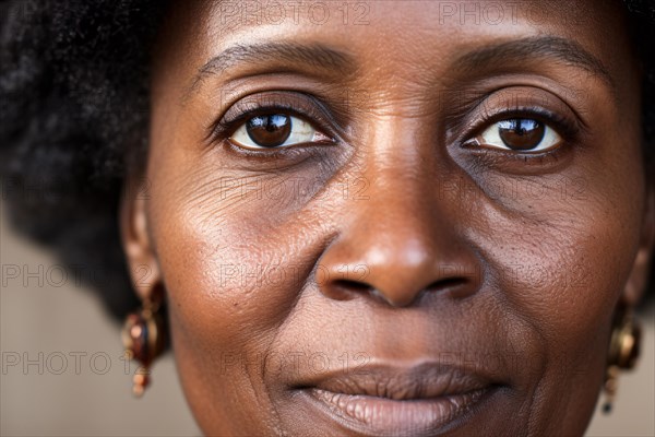 Portrait of middle-aged or elderly black african american woman with wrinkles. KI generiert,