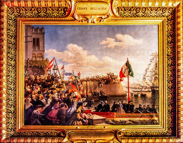 Elisabeth is received by Charlotte, paintings in the historic hall, interior in neo-renaissance,