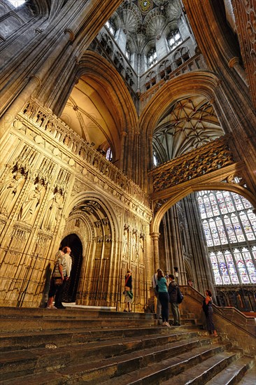 View upwards into the Bell Harry church tower, Romanesque and Gothic, Canterbury Cathedral, The