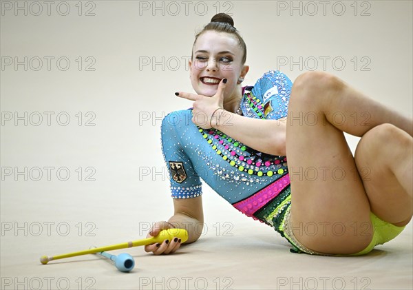 Margarita Kolosov (GER) Action, clubs, rhythmic gymnastics, RSG, Schmiden International 2024,