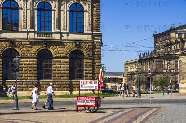 Ticket sales stand and stop for city tours on Sophienstrasse in front of the Dresden Zwinger, Inner