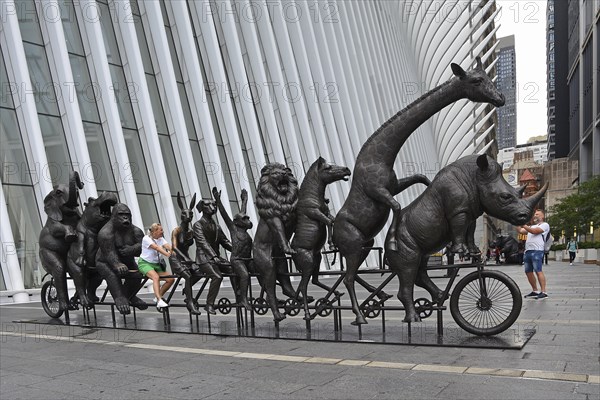Artwork for endangered animals, bronze sculptures on bicycle, exhibition A Wild Life for Wildlife,