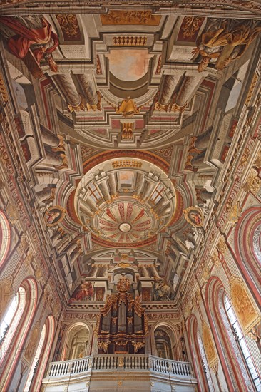 Organ and ceiling fresco by Giovanni Francesco Marchini 1729, baroque, interior view, mock