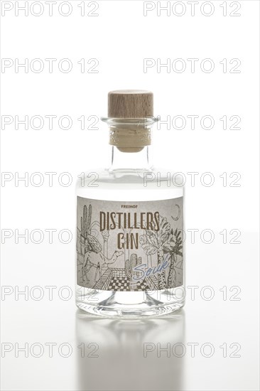 A bottle of gin on a white background