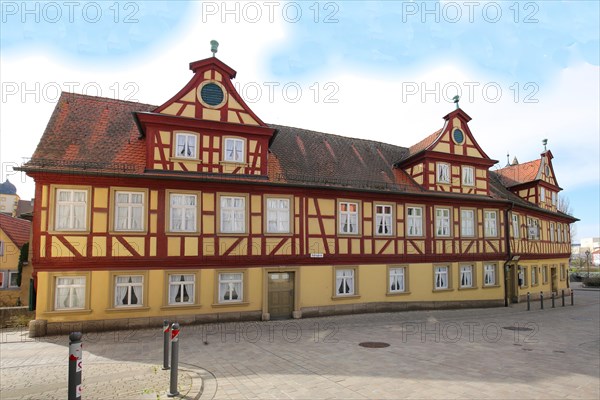 Historic Malerwinkelhaus built in 1774 and museum, yellow half-timbered house, yellow, Marktbreit,