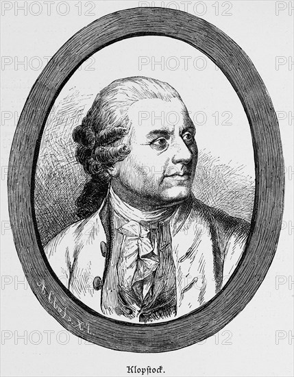 Portrait of Friedrich Gottlieb Klopstock, German poet, looking to the side, died in Hamburg,