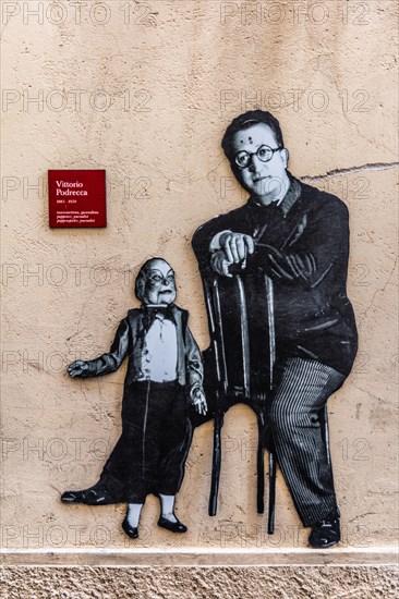 Memory of Vittoria Podrecca, puppeteer and journalist, town centre, Cividale del Friuli, town with