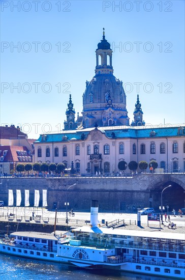 The passenger steamer DRESDEN at the landing stage on the Terrassenufer at the Bruehlsche Terrasse