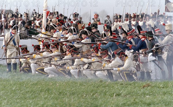 Actors in historical uniforms re-enact the battle in historical battle scenes on the 185th