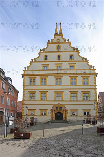Renaissance castle built in 1580 with tail gable, yellow, Marktbreit, Lower Franconia, Franconia,