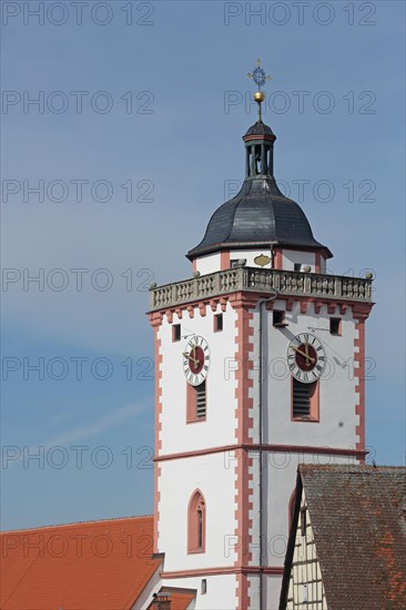 Tower of St Nicholas' Church built 15th century, church tower, St Nicholas' Church, Marktbreit,