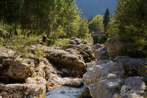 Soca River, narrow limestone gorge with rapids, small Soca troughs, Soca Valley, Mala korita Soce,