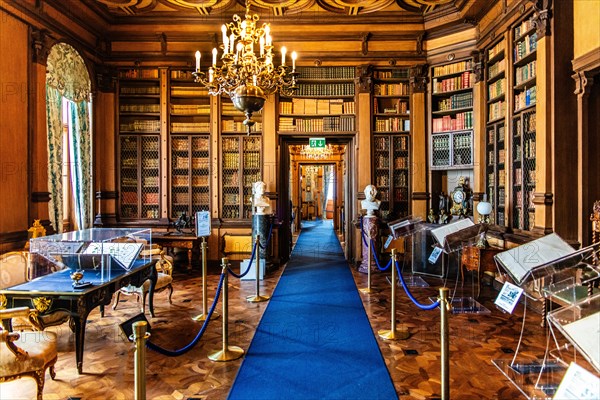 Library, neo-renaissance, neo-baroque style interiors, Miramare Castle with magnificent view of the