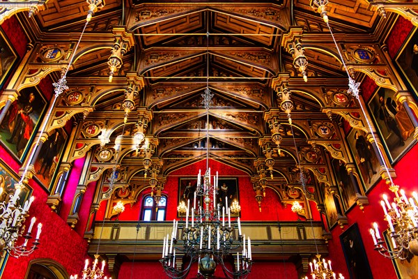Throne room, neo-renaissance, neo-baroque style interior, Miramare Castle with marvellous view of