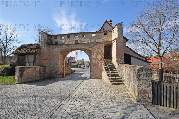 Historic Mainbernheim Gate as part of the town fortifications, archway, town wall, defence defence