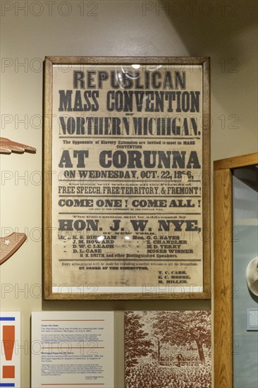 Lansing, Michigan, The Michigan History Museum. A poster advertises an 1856 Republican Party