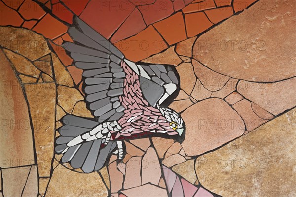 Wall mosaic with falcon in flight by Isidora Paz Lopez 2019, one, bird figure, flight, Common