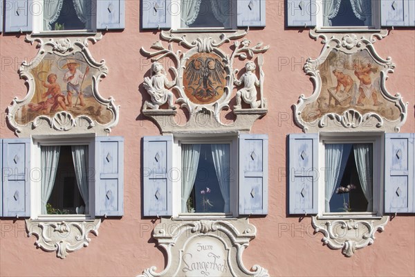 Window in a historic house with Lueftlmalerei in Ludwigstrasse, Partenkirchen district,