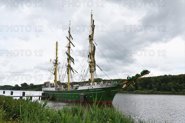 Sailing ship Alexander von Humboldt II sailing in the Kiel Canal, Kiel Canal, Schleswig-Holstein,
