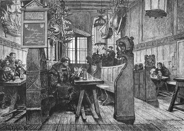 In the Schifferhaus zu Luebeck, historical restaurant of the Schiffergesellschaft, wood panelling,
