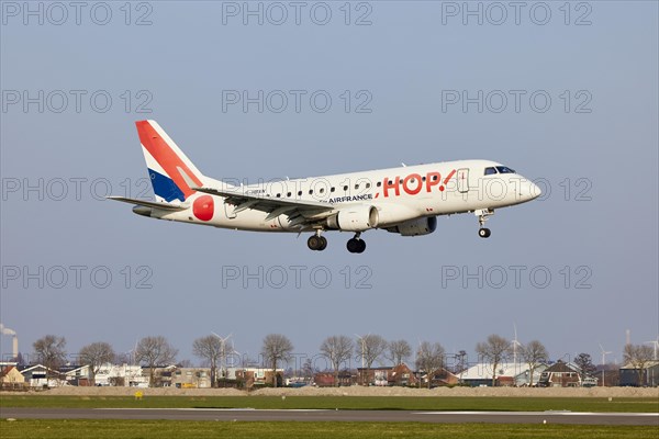 Air France Hop Embraer E170LR with the registration F-HBXN approaching the Polderbaan, Amsterdam