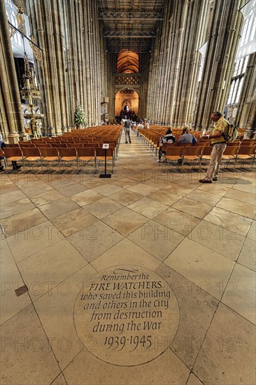 Memorial plaque in the floor, for the fire station in the 2nd World War, Canterbury Cathedral, The