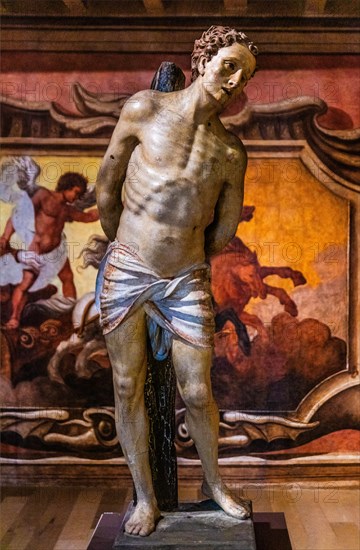 San Sebastian, carved, painted and gilded wood, 1535, Schule di Bottega Veneto-Friulna, Museo