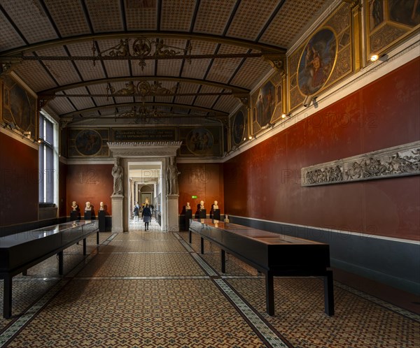 Exhibits and display cases, exhibition rooms in the Neues Museum, Museum Island, Berlin, Germany,