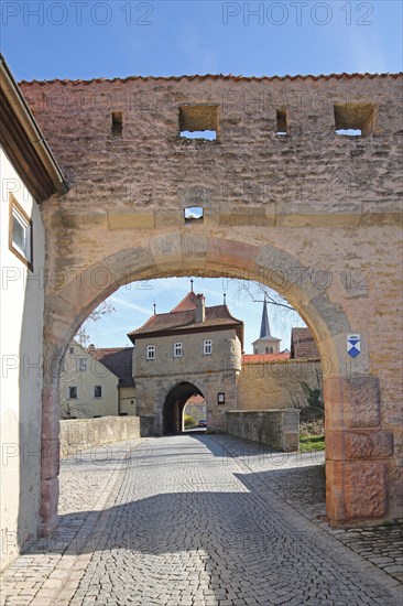 Historic Mainbernheim Gate as part of the town fortifications, archway, town wall, defence defence