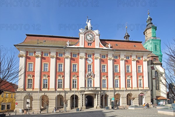 Baroque town hall built in 1717 Landmark and St Kilian's Church, market square, Bad Windsheim,