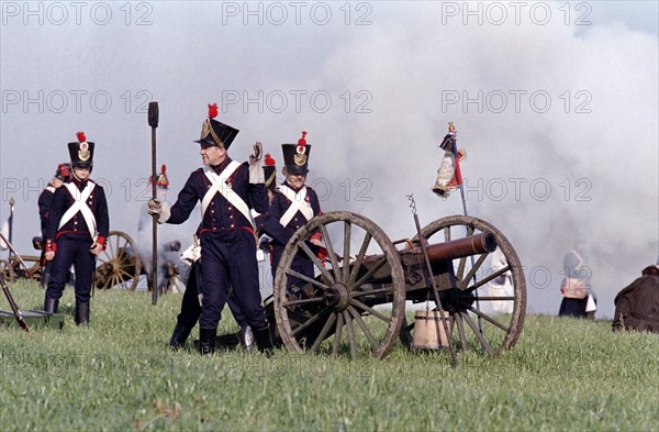 Actors in historical uniforms re-enact the battle in historical battle scenes on the 185th